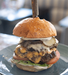 Close up shot of a burger